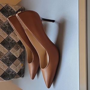 Ralph Lauren Lanette Leather Pump in Deep Saddle Tan Super Soft Leather Size 7.5